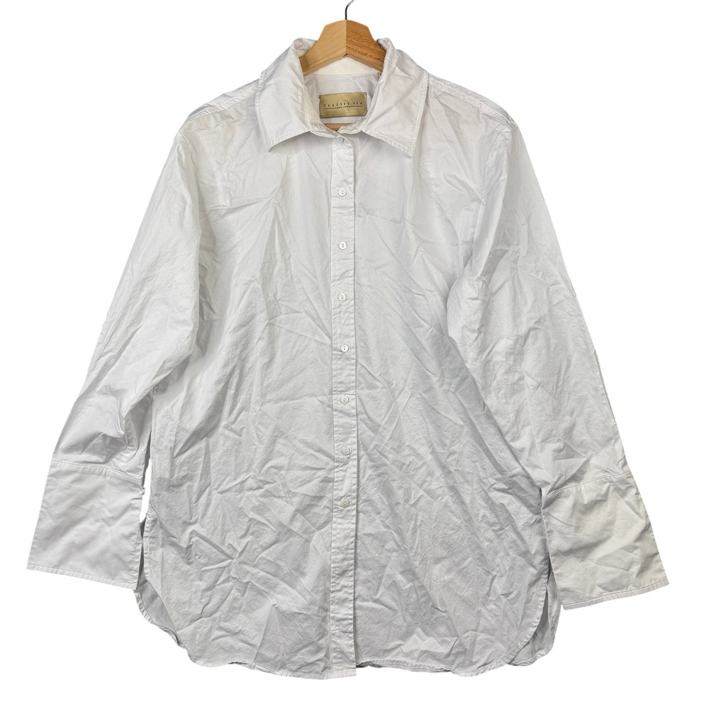 Classic Six Donna Button Down Shirt White 100% Cotton Long Sleeve Size 14